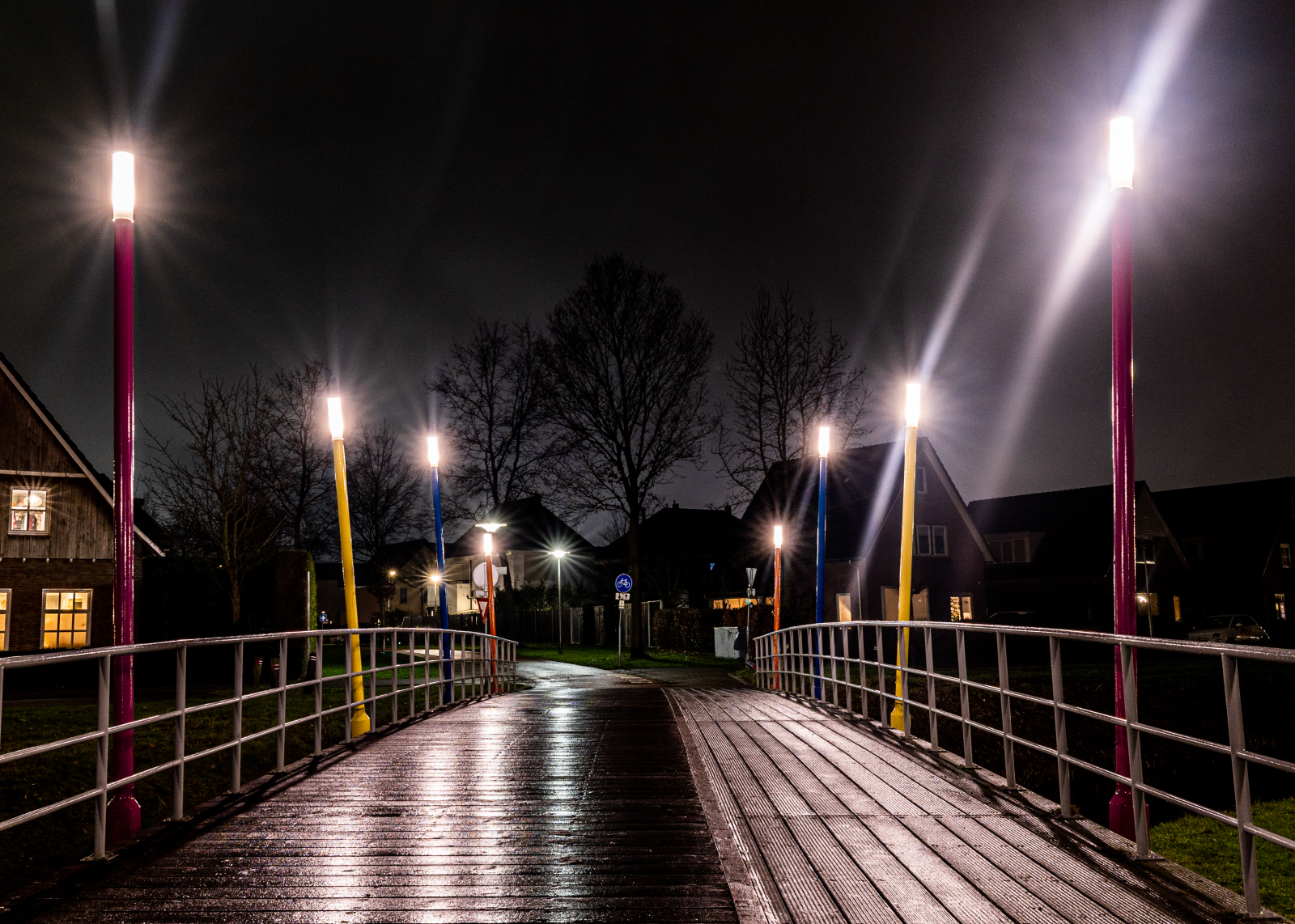Potloodbrug Slangebeek Hengelo - avondbeeld